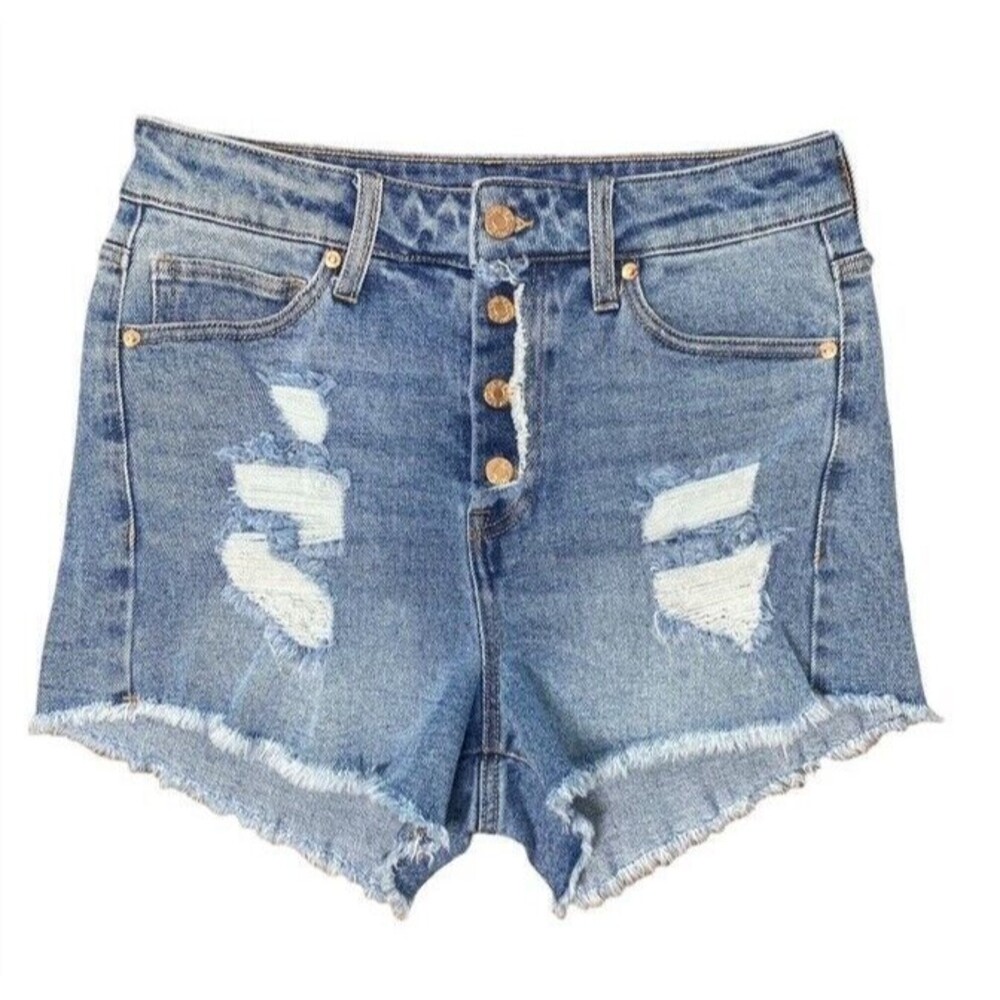 Guess Ultra High Waist Distressed Denim Blue Shorts 28 Distressed With Stretch